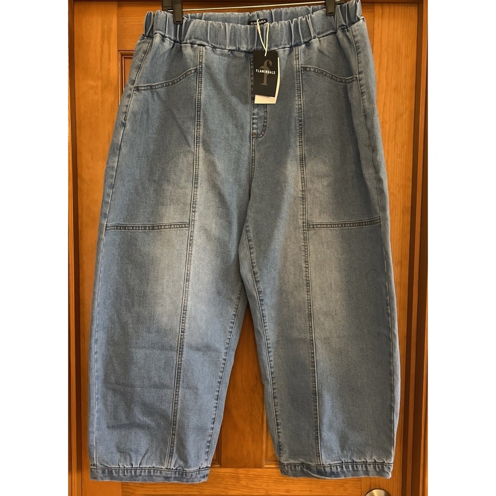 Flamingals Women's Cropped Barell Jeans 4xl Elastic Waist